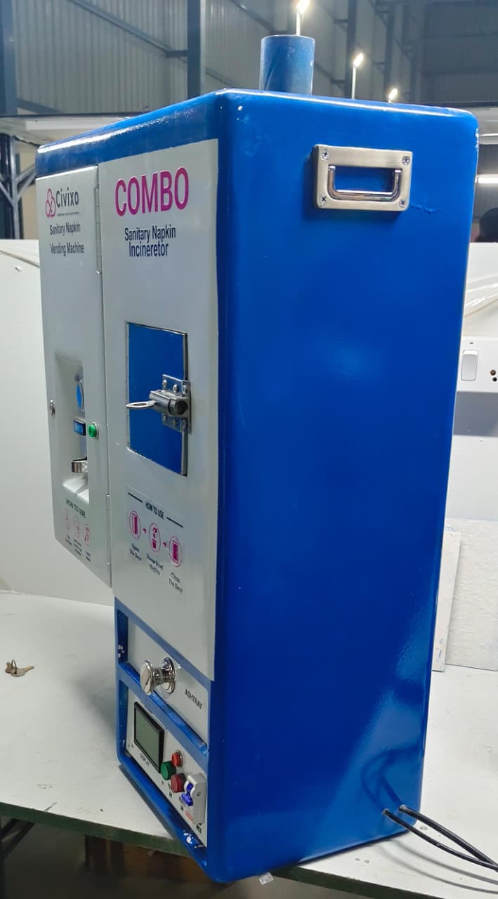 CIVIXO combo sanitary napkin vending machine and incinerator in a manufacturing setting